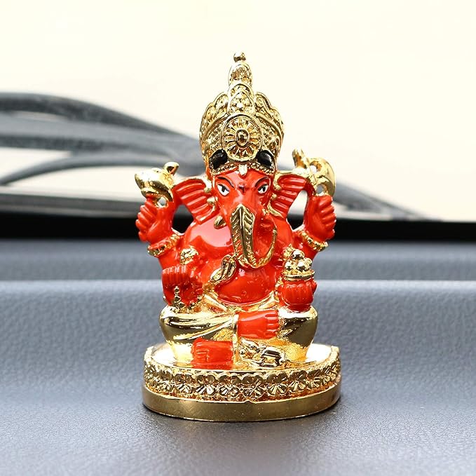 Ecraftindia Gold Plated Orange Siddhivinayaka Ganesha Decorative Showpiece