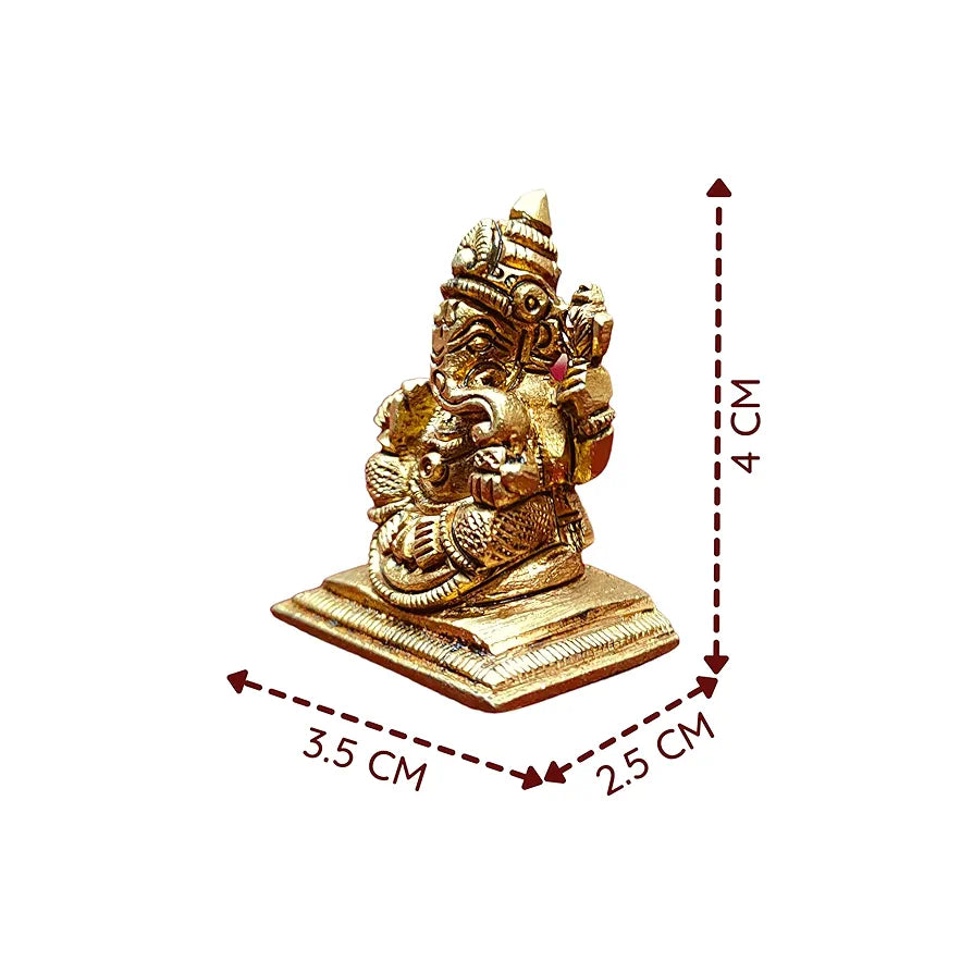 Anciently Premium Mini Ganesha Brass Idol | Mini Ganesha Idol for Car Dashboard Brass | Ganesh Chaturthi Gifts, 4CM Height, Gold Colour - 