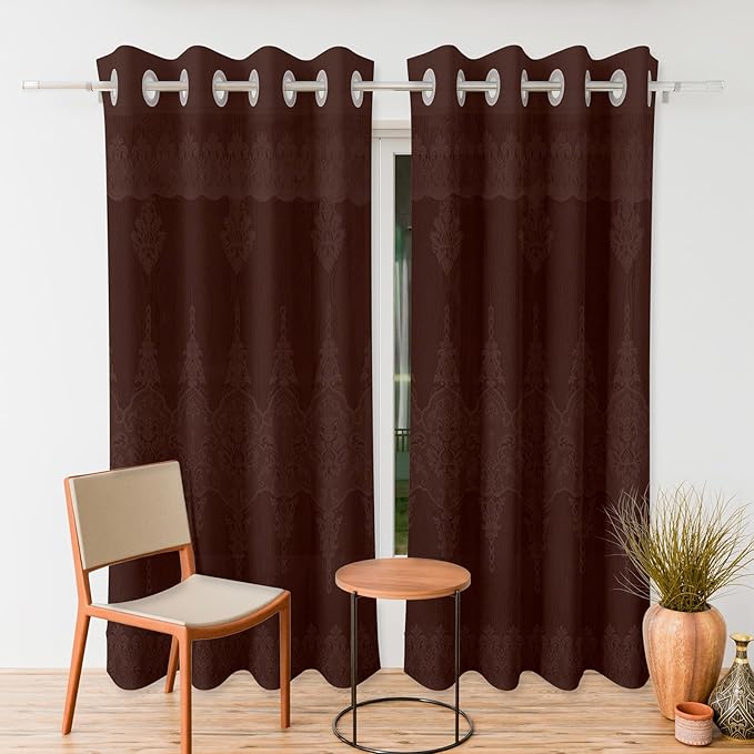 Kuber Industries Door Curtains Premium for Bedroom Sheer Curtain with 8 Rings SY15ZZ Brown