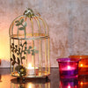 WebelKart Gold Color Metal Bird Cage Tea Light Holder with Flower Vine
