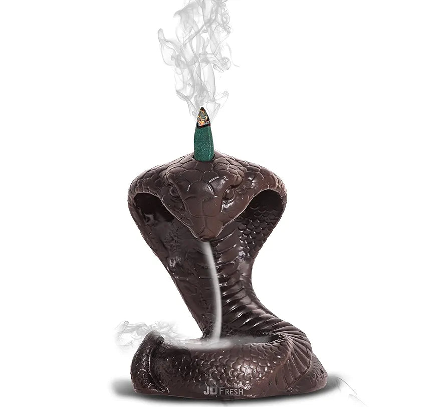 Jd Fresh Resin Snake Design Incense Holder Sheshnag With 30 Black Flow Cones