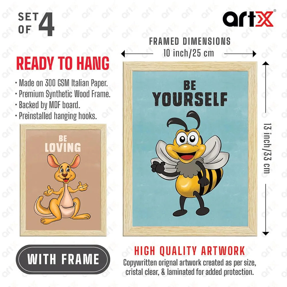 ArtX Wall Motivational Paintings Cute Animals Art Set Of 4