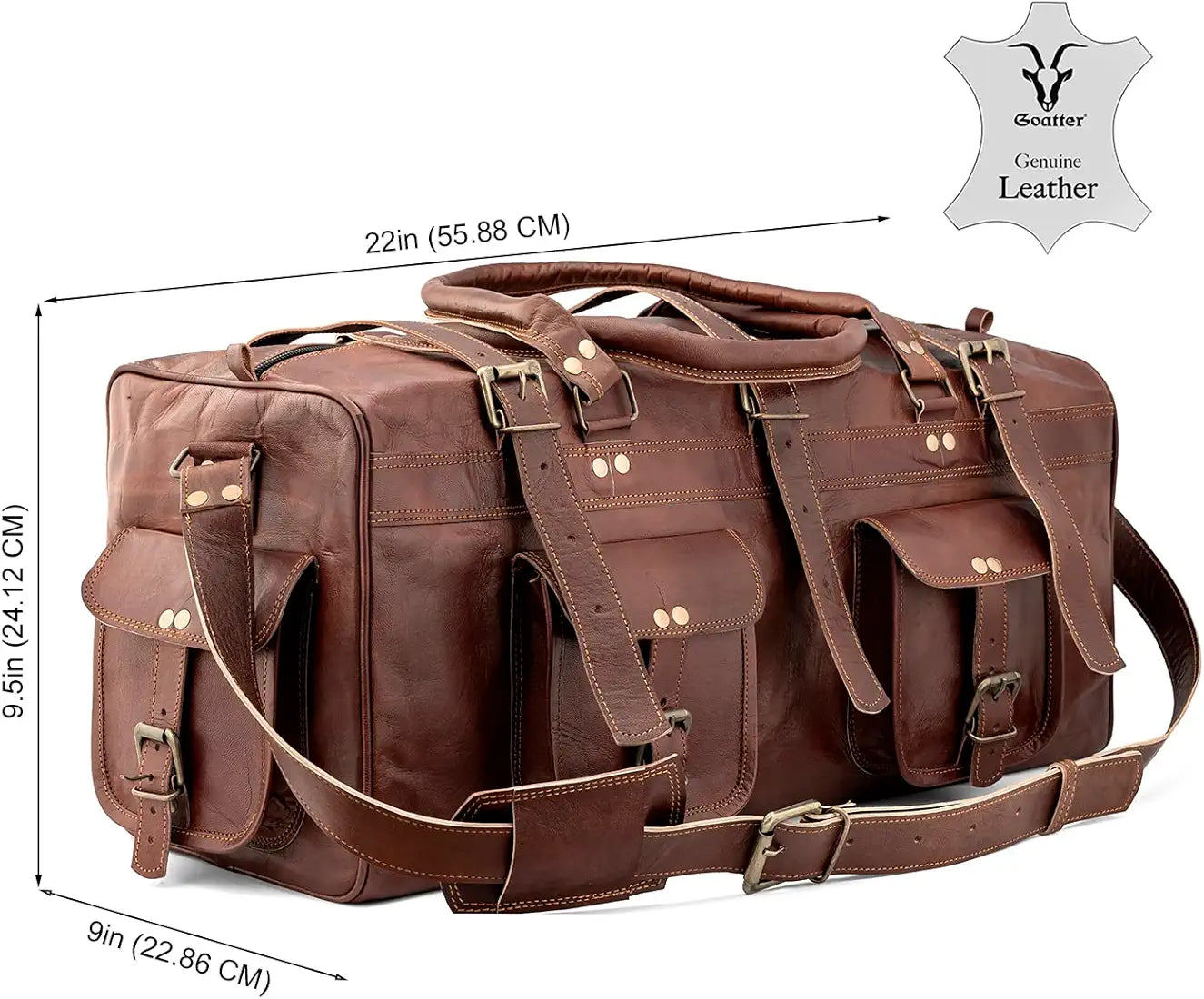 Goatter Genuine Leather Multi Pockets Travel Overnight 22