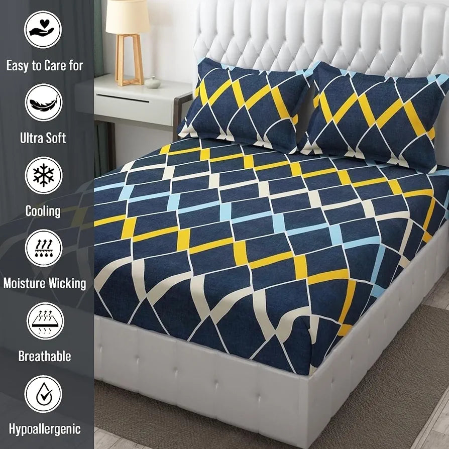 Fresh From Loom Microfiber King Size Double Printed Bedsheet Bed Sheets with 2 Pillow Covers 144 TC Slate Grey