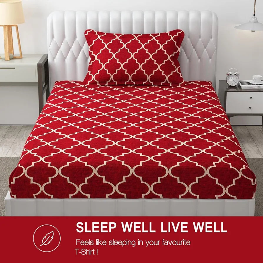 Fresh From Loom Microfiber Single Bed Geometric Bedsheet With 1 Pillow Covers 144 TC Maroon Vector