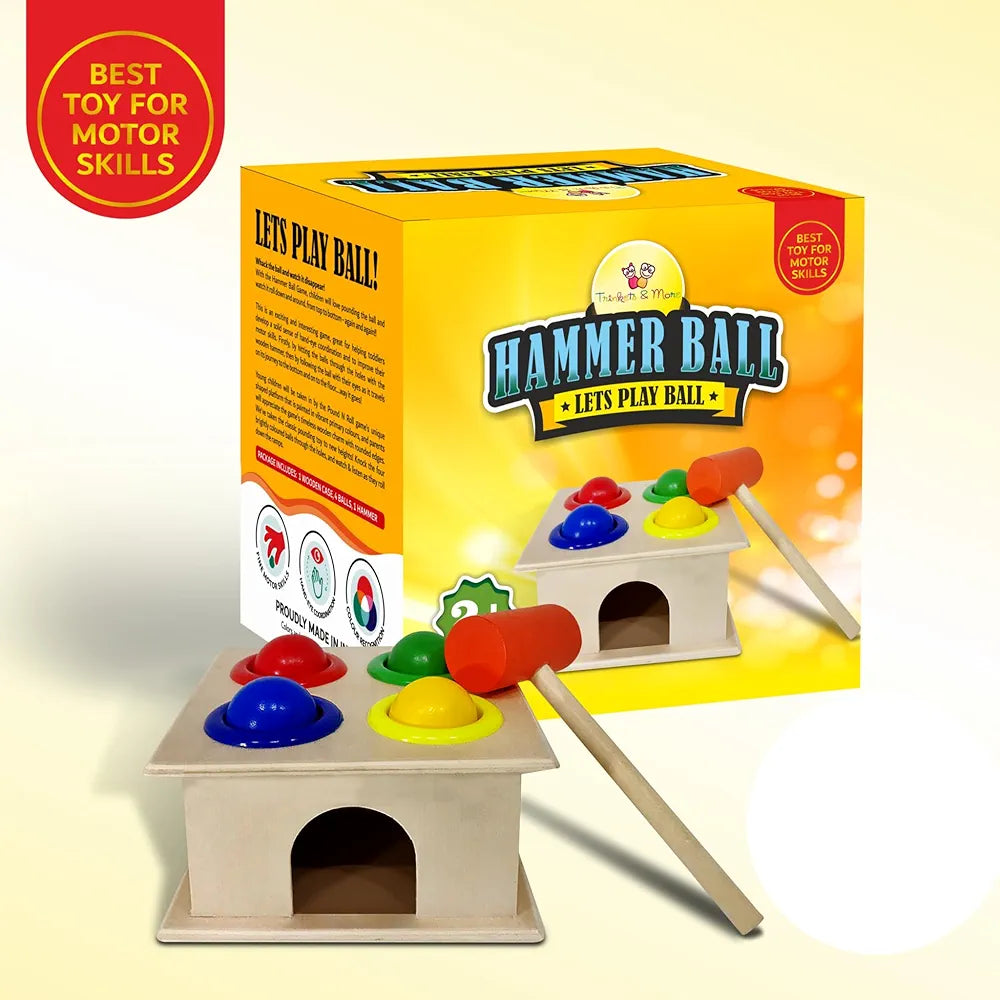 Trinkets & More® - Wooden Hammer Ball Knock Pounding Bench with Box Case Fine Motor and Dexterity Skills Early Educational Toy Set for Kids 3+ Years 