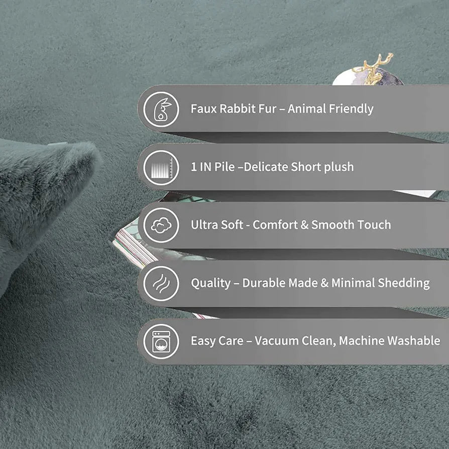 Luxe Home International Rabbit Fur Rectangular Mat Soft Anti Slip Skid Ruffle Mats 60X90 Cm Rug Colour Grey
