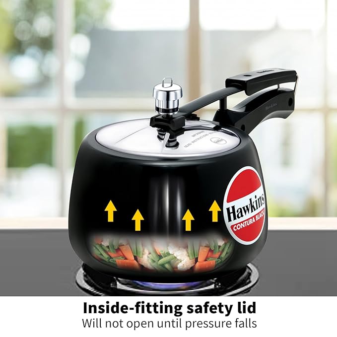 Hawkins 3 Litre Contura Black Pressure Cooker Hard Anodised Inner Lid Handi Cooker Black