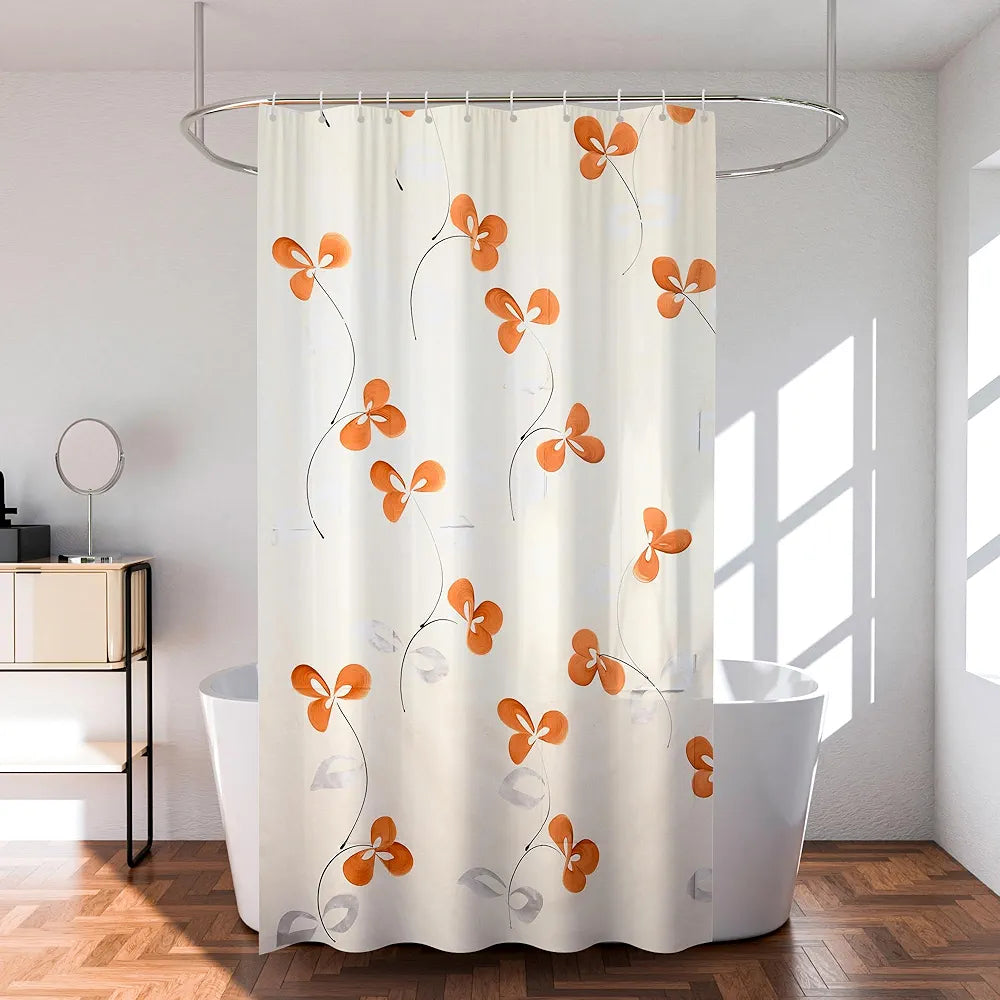 Kuber Industries Shower Curtain Bathroom Shower Curtain 8 Rings Curtain Painting Cream