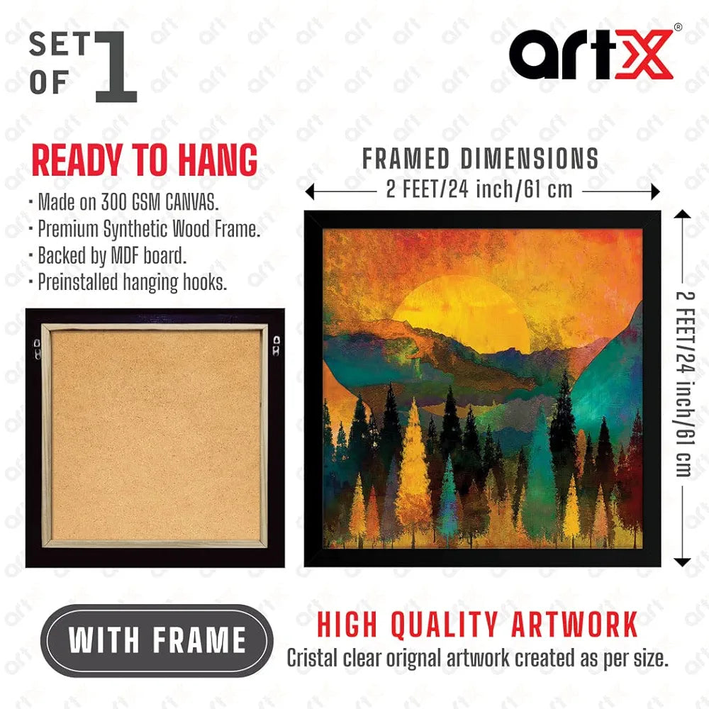 ArtX Forest Tree Sunset Big Canvas Painting For Bedroom and Living Room With Frame