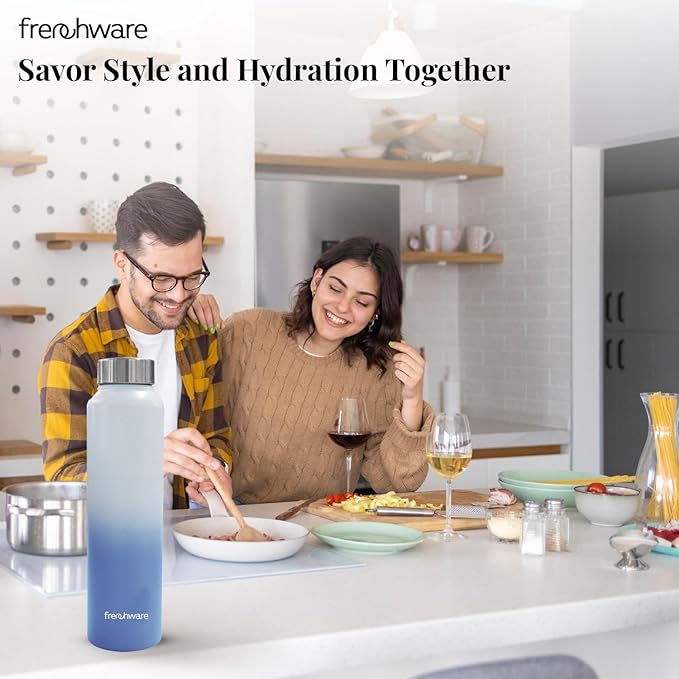 Frenchware Water Bottle 1 Litre, Stainless Steel, Premium SS 304, Ocean Blue & Pearl | Easy-to-Clean