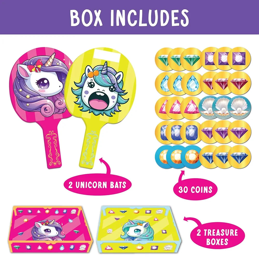 SparkLPlay Unicorn Treasure Game for Girls Ages 3–5 | Fine Motor Skill Toy with 2 Bats, 30 Diamond Coins & 2 Treasure Boxes | Educational Birthday Gift for Toddlers