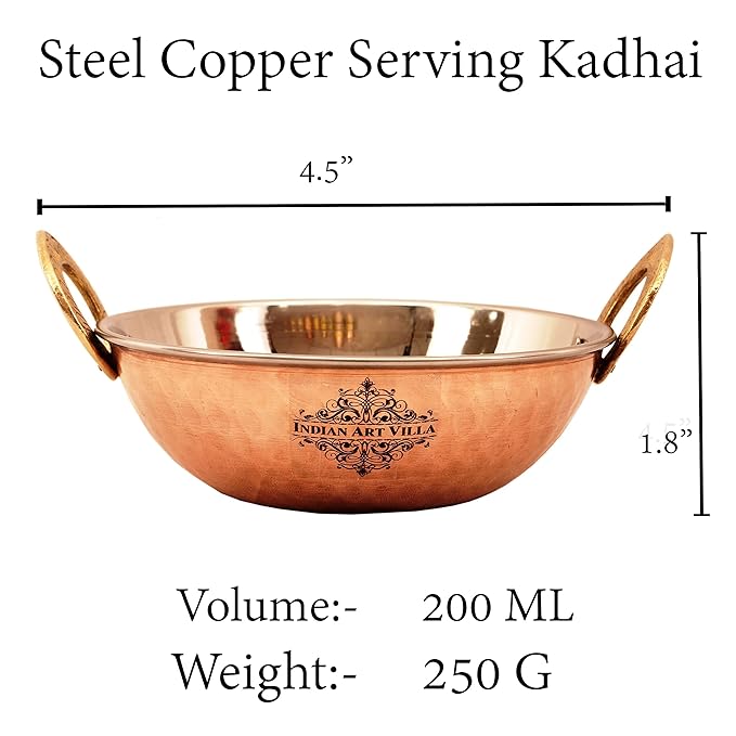 Indian Art Villa Hammered Steel Copper Kadhai Wok Bowl - 200 ml