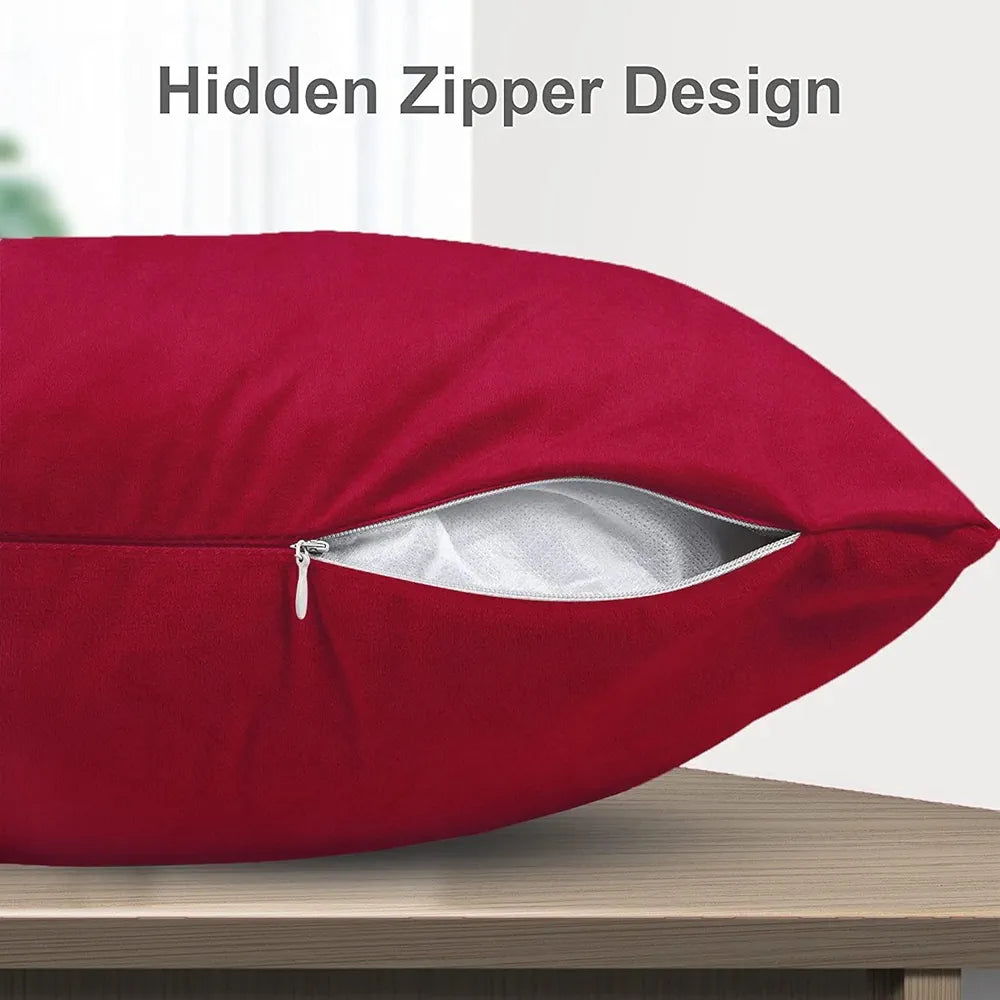 Cloth Fusion Velvet Sofa Cushion Cover Set of 2 Luxurious Cushion Cover Magenta Colour