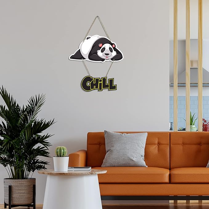 Artvibes Chill Panda Printed Wooden Wall Hangers Decorative Items With Quotes for Home Decor