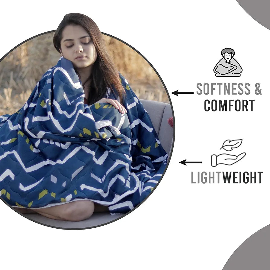 Divine Casa 120 GSM Microfiber Single Bed Comforter Soft & Lightweight Reversible AC Blanket Colour Blueprint