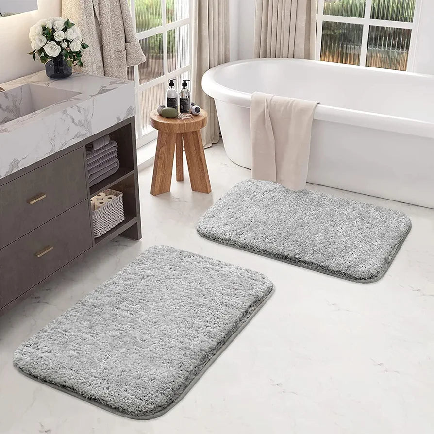 Luxe Home International Bath Mat Super Soft Ultra Absorbent Rectangular Mat Colour Grey (Pack of 2)