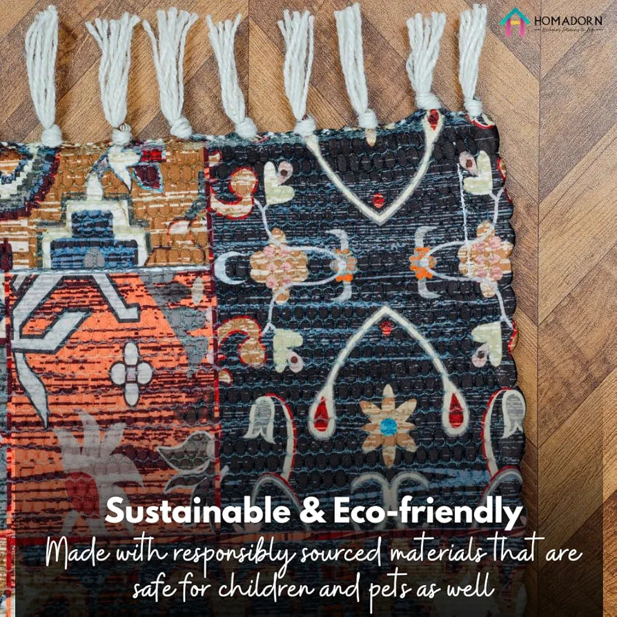 Homadorn Handmade Printed Modern Dhurrie/Rugs/Carpet Colour Multicolor