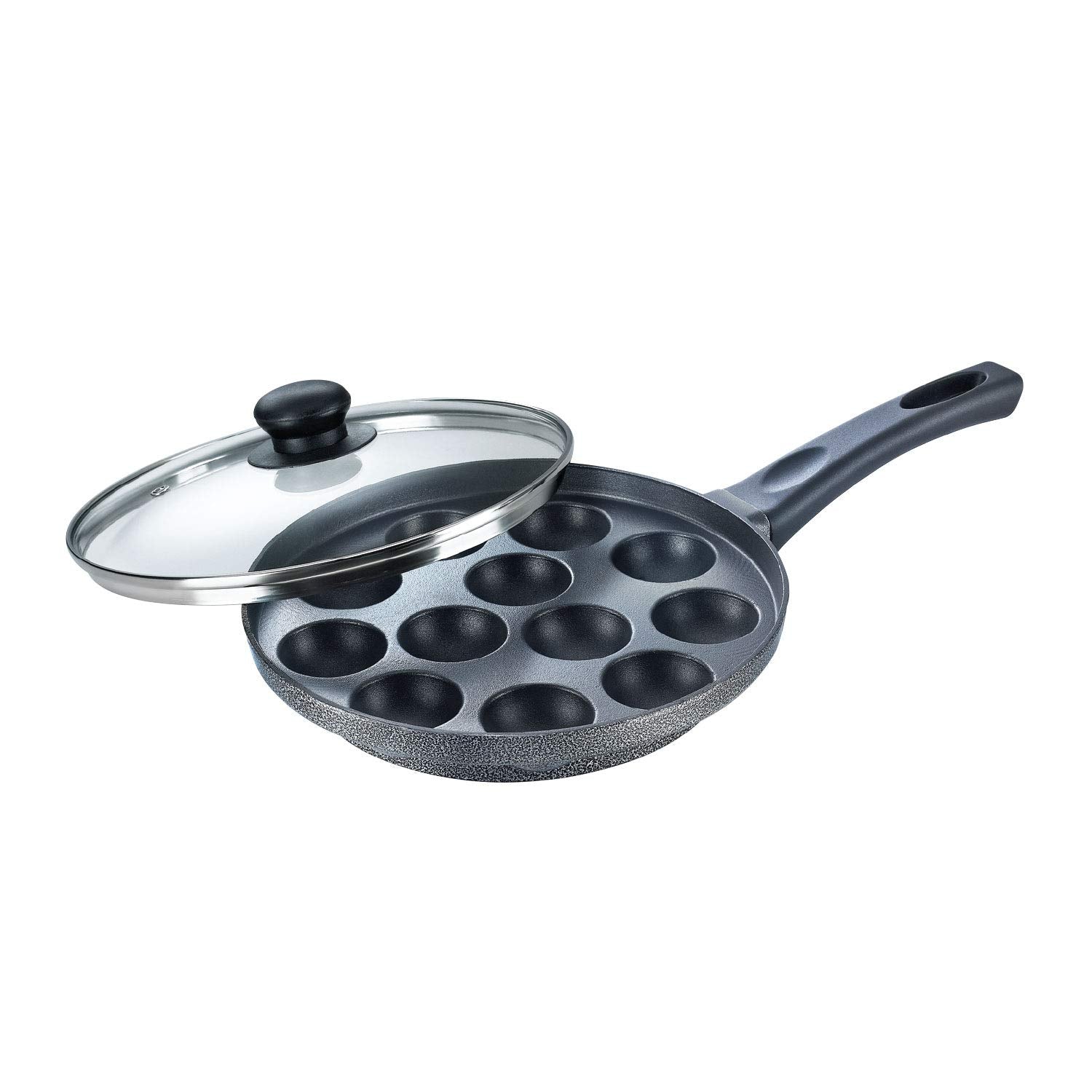 Prestige Aluminium Omega Select Plus Non Stick Paniyarakkal with Lid (24 cm, Black)