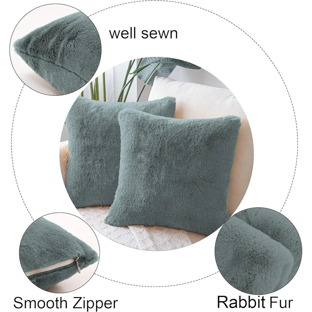 Luxe Home Cushion Cover Duble Side Rabbit Fur Plain Design Covers Set of 2 for Sofa Colour Seige