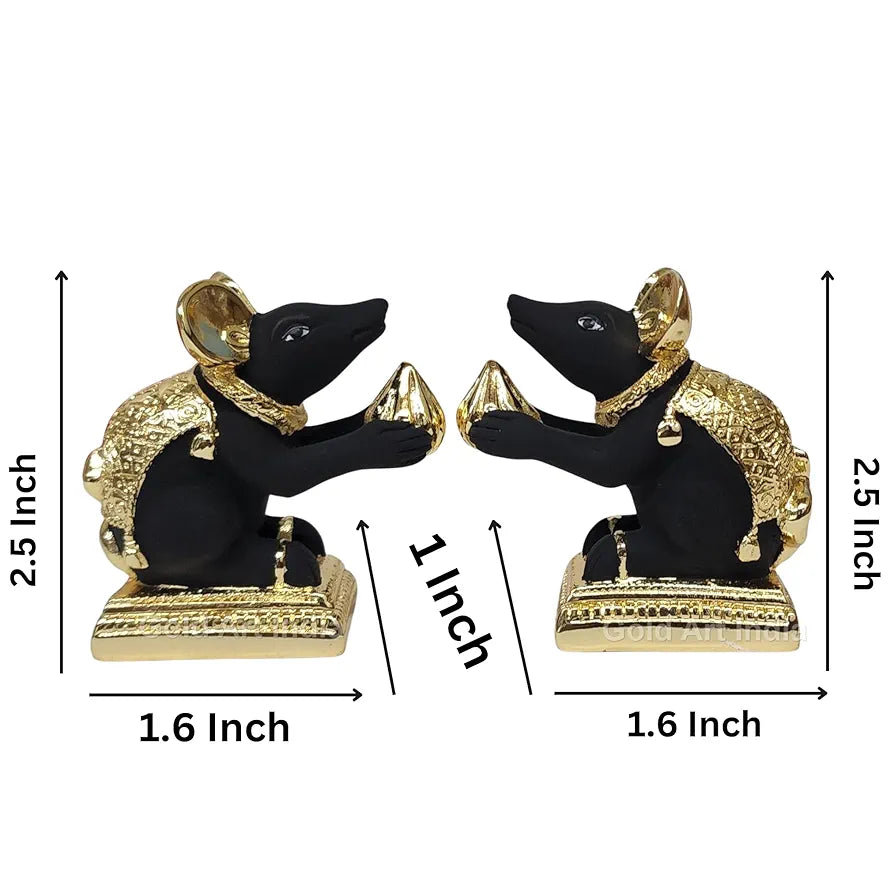 Gold Art India Gold-Plated Mushak  Mouse Pair with Modak Black Terracotta Finish