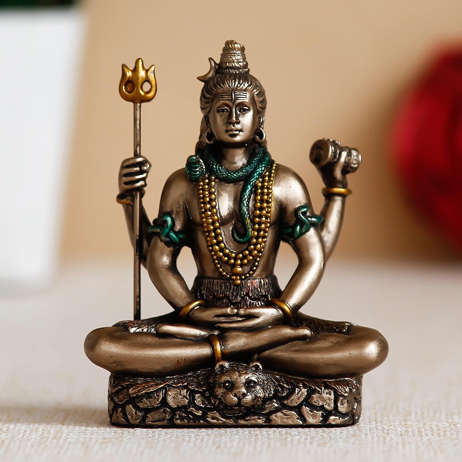 Ecraftindia Brown Resin Meditating Lord Shiva Idol for Home Decor Office Puja Room