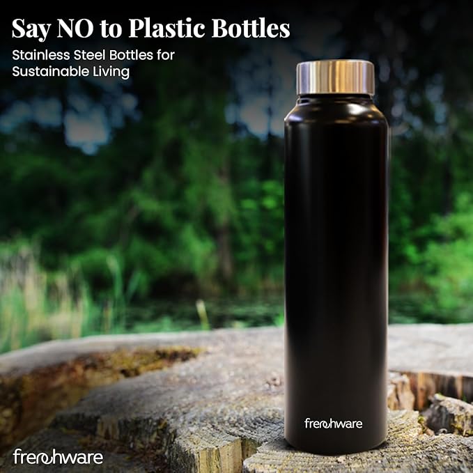 Frenchware Water Bottle 1 Litre, Stainless Steel, Premium Ss 304 | Charcoal Black