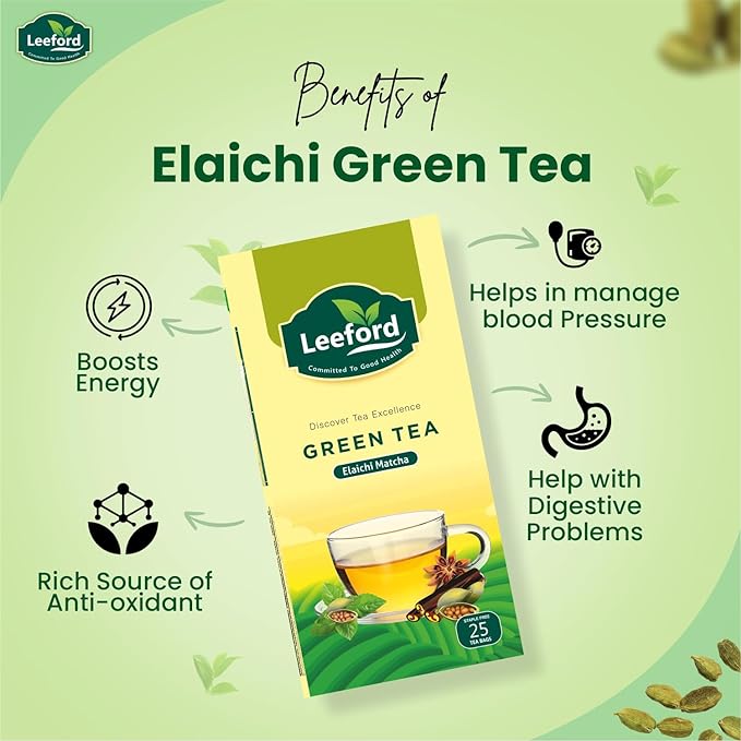 Leeford Elaichi Matcha Green Tea For Weight Loss - 25 Infusion Bags