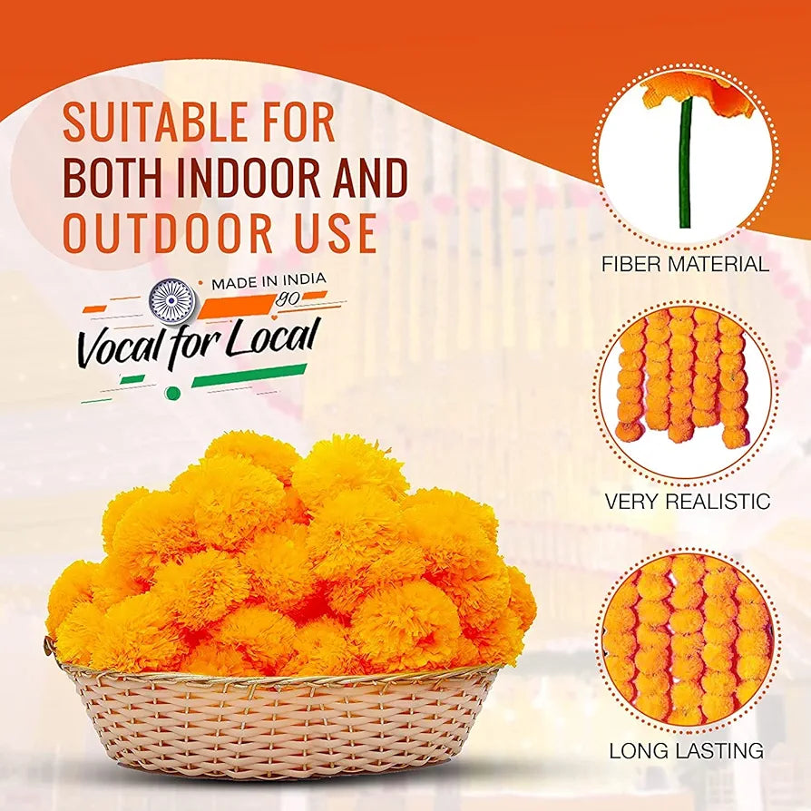 Artificial Marigold Flowers for Decoration Garland 5 Feet Long 5pcs Multicolour