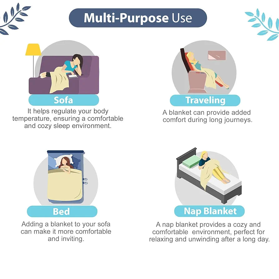 Divine Casa Glace Cotton 120 GSM Reversible Lightweight Printed Double Bed AC Dohar Blanket Quilt Colour Blue and Brown TC - 120