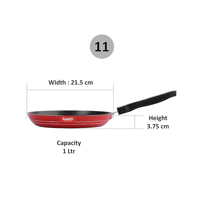 Sumeet 2.6mm Non stick Tapper pan -1 Ltr - 21.5cm Dia Red