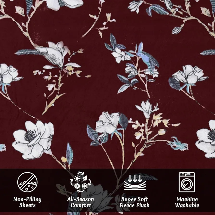 Cloth Fusion 190 TC Warm Winter Bedsheet for Double Bed King Size with 2 Pillow Covers Redpetal