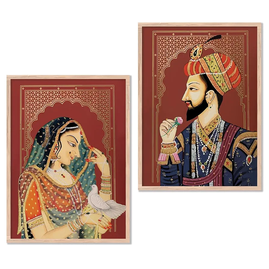 Kotart Rajasthani Painting with Frame for Home Decoration Madhubani Art Painting Pack of 2 Design07