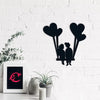Ecraftindia Young Loving Couple With Hearts Balloons Black Engineered Wood Cutout Wall Art Decor