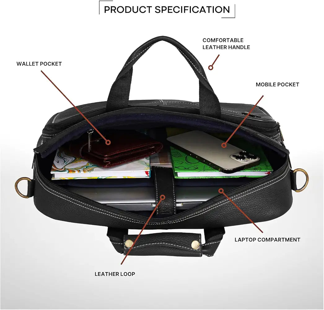 WildHorn Leather 15 inch Laptop Bag for Men I Padded Laptop Compartment I Carry Handles with Adjustable Strap