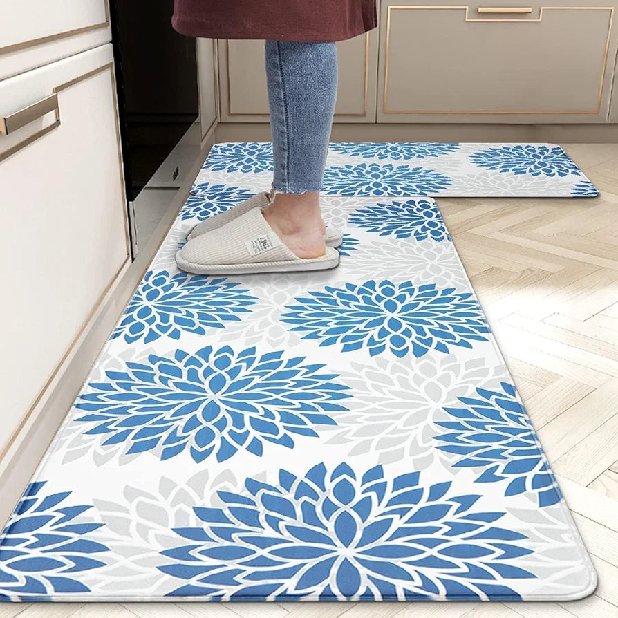 Ishro Home Velvet Premium Kitchen Mats For Floor Kitchen Runner 2 Pcs Set Colour Breeze Blue