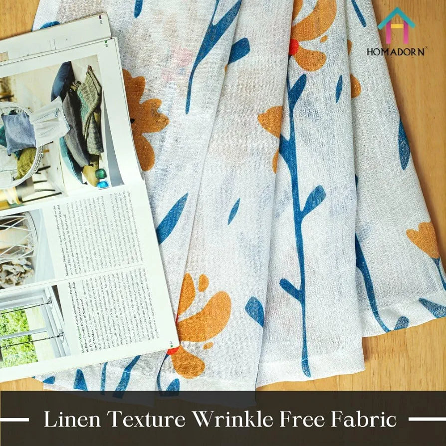 Homadorn Linen Sheer Printed Semi Transparent Curtains for Window Set of 2 Colour Yellow Sunshine