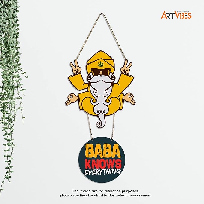 Artvibes Baba Knows Printed Wooden Wall Hanger With Quotes for Home Decor | Artworks Hangings