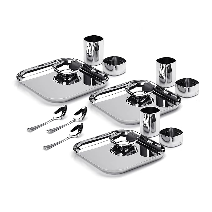 Sumeet Square Stainless Steel Heavy Gauge Mirror Finish Dinner Set of 15 Pc