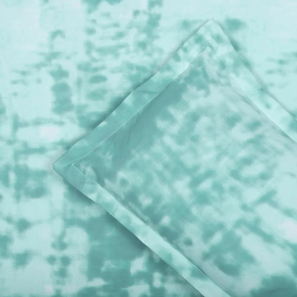 Cloth Fusion Glace Cotton Elastic 186tc Solid Fitted Bedsheet for Double Bed King Size with 2 Pillow Covers Tiedye Blue