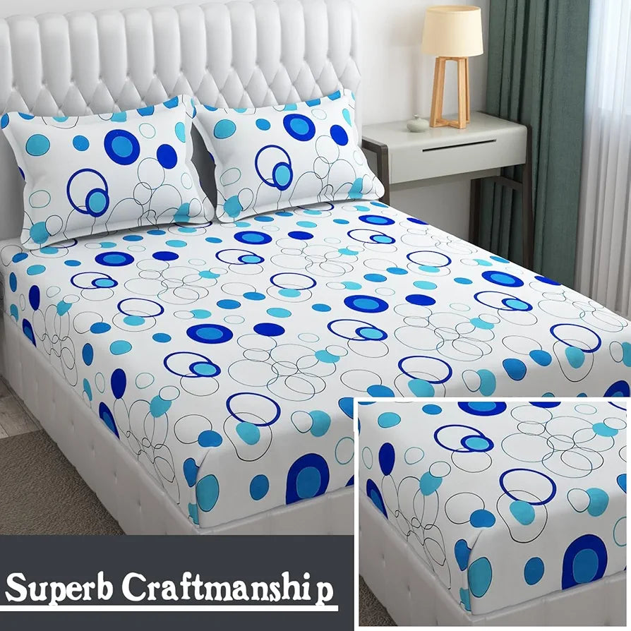 Fresh From Loom Microfiber King Size Bedsheet For Double Bed With 2 Pillow Covers Soft Hypoallergenic 144 TC Circle White
