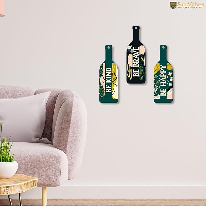 Artvibes Be Kind Be Brave Wooden Wall Hanging for Home Decor | Decorative Mdf Wall Hanger Artwork | Set of 3