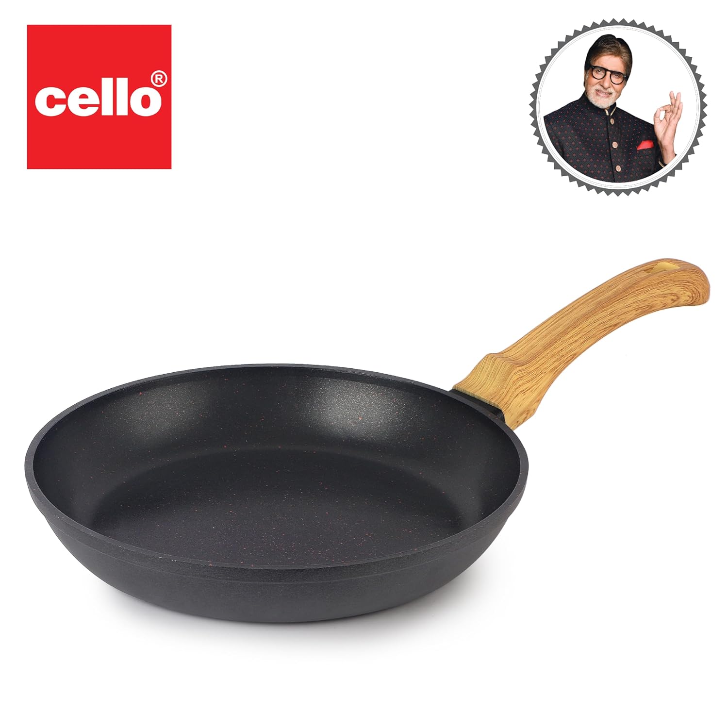 Cello Castello Die Cast Induction Taper Aluminium Fry Pan | Induction Base Fry Pan | Wooden Handle