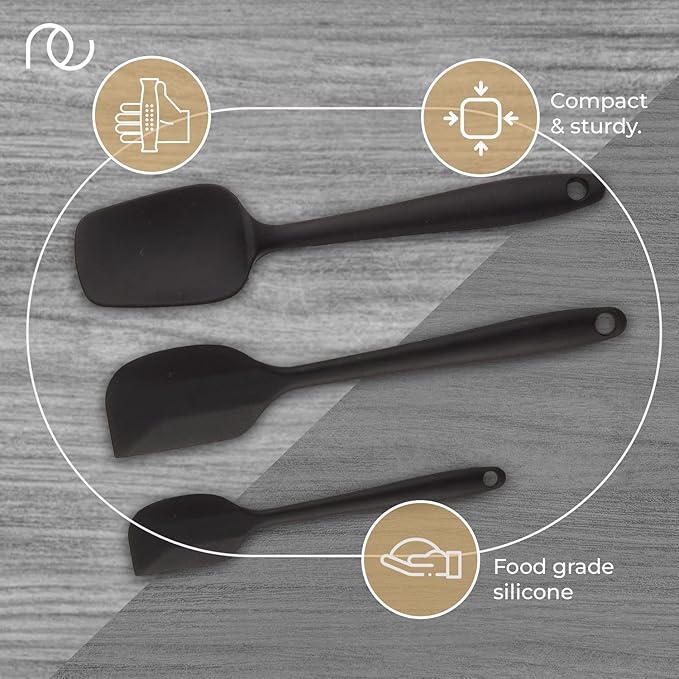 Frenchware Set of 3, Silicone Spatulas | Non-stick Spatula for Cooking, Baking & Mixing | Dishwasher Safe