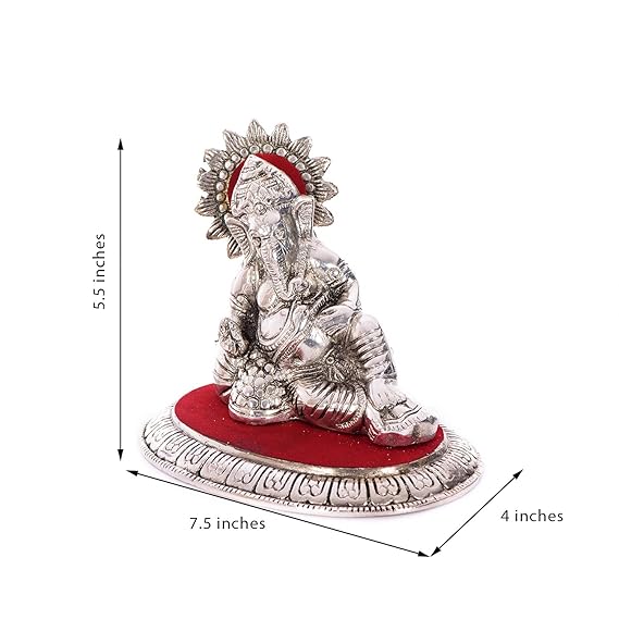 Ecraftindia Lord Ganesha Idol | Silver and Red