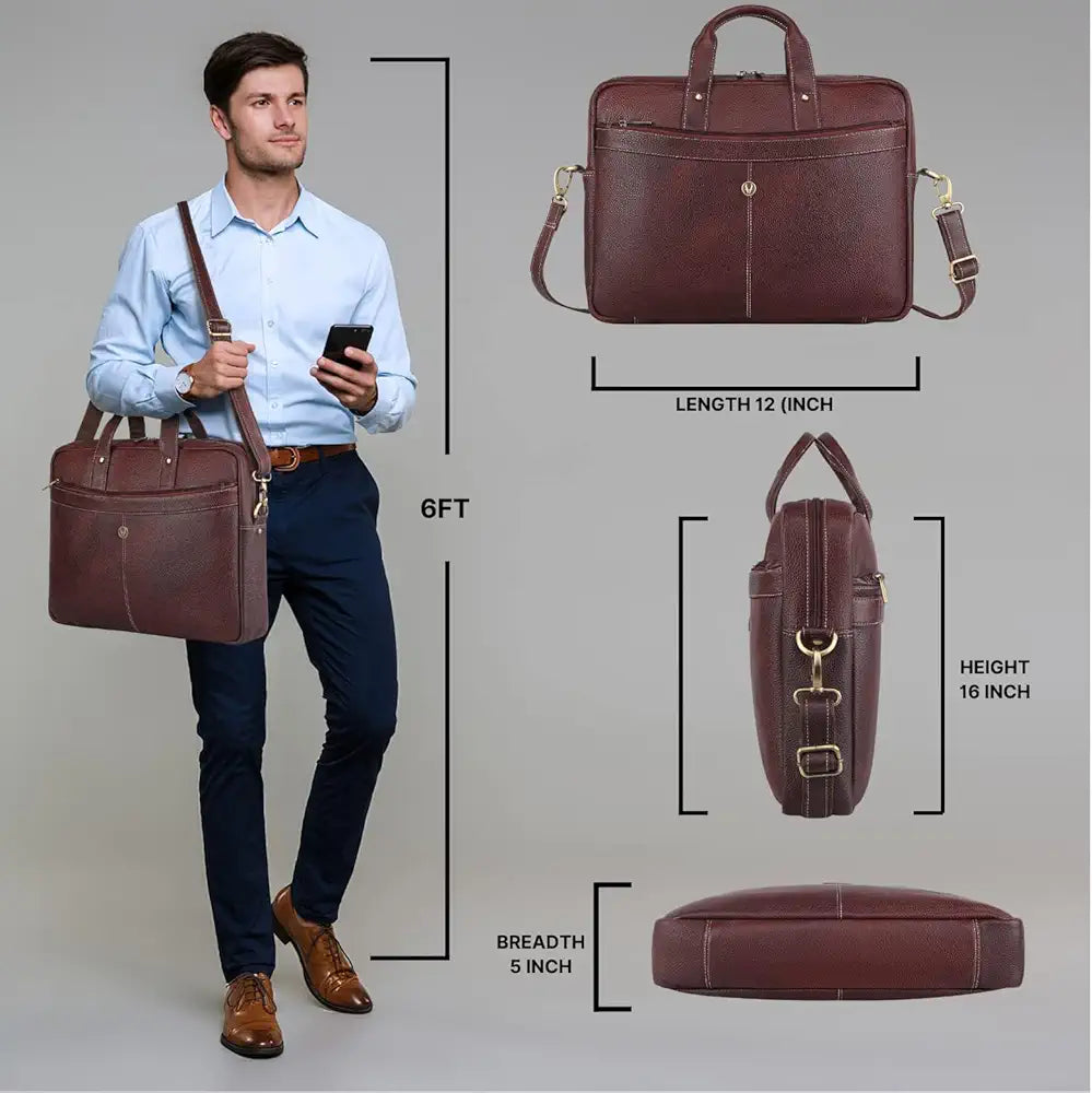 WildHorn Leather 15 inch Laptop Messenger Bag for Men I Padded Laptop Compartment with Adjustable Strap I Extra Zip Compartments I DIMENSION : L-16 inch W-3.2 inch H-13 inch