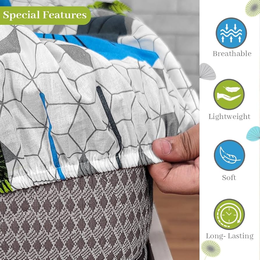 Divine Casa Elastic Bedsheets for Queen Size Bed 144 TC Bed Sheet Double Bed Cotton Elastic Includes 2 King Size Pillow Covers Colour Blue Atoll