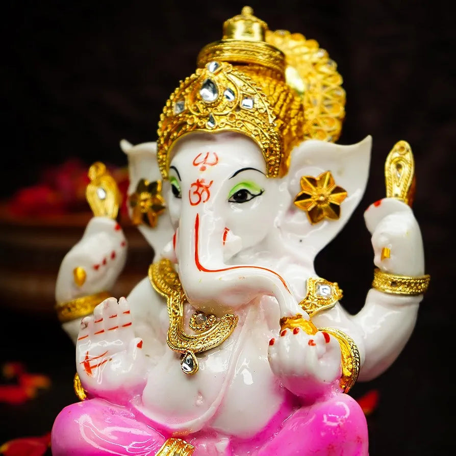 Ekhasa Handpainted Ganesha Idol Marble Dust Ganesh Murti  Jewellery Embellished