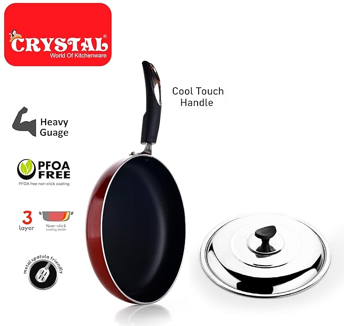 Crystal Platinum Series Non-Stick Fry Pan with Steel Lid - 598 gms