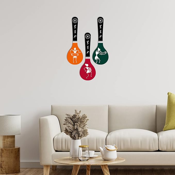 Artvibes Warli Art Wooden Wall Hanger for Home | Set of 3